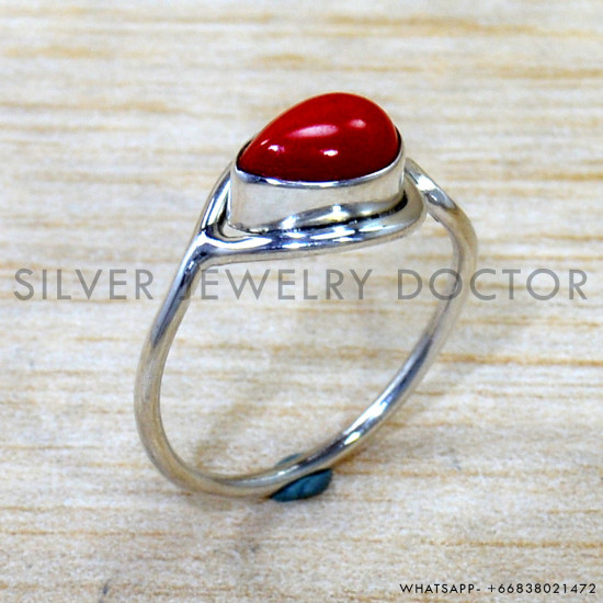 Coral 925 Sterling Silver Ring (SJWR-2867)