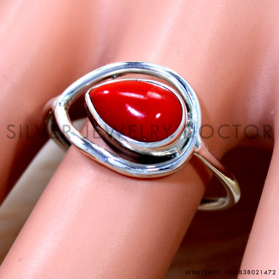 Coral 925 Sterling Silver Ring (SJWR-2873)