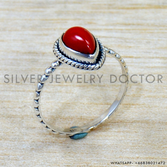 Coral 925 Sterling Silver Ring (SJWR-2881)