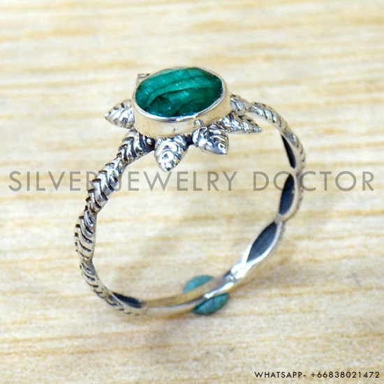 Emerald 925 Sterling Silver Ring (SJWR-2884)