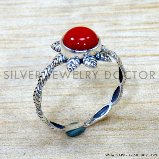 Coral 925 Sterling Silver Ring (SJWR-2888)