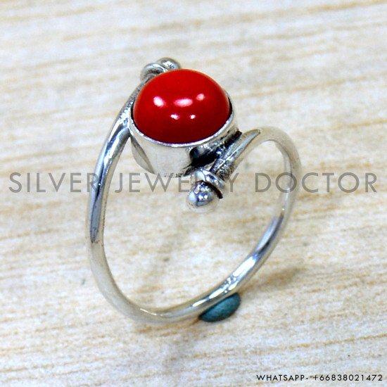Coral 925 Sterling Silver Ring (SJWR-2889)