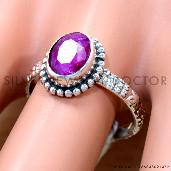 Ruby 925 Sterling Silver Ring (SJWR-2894)