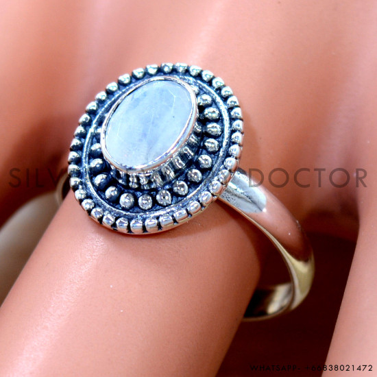 Rainbow Moonstone 925 Sterling Silver Ring (SJWR-2910)
