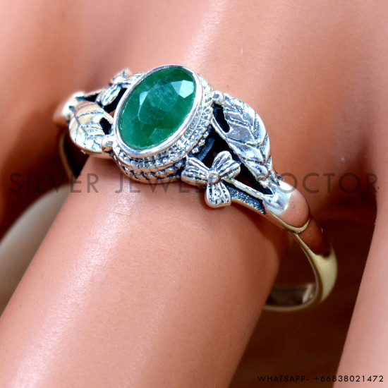 Emerald 925 Sterling Silver Ring (SJWR-2973)
