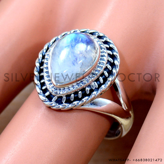 Rainbow Moonstone 925 Sterling Silver Ring (SJWR-2990)