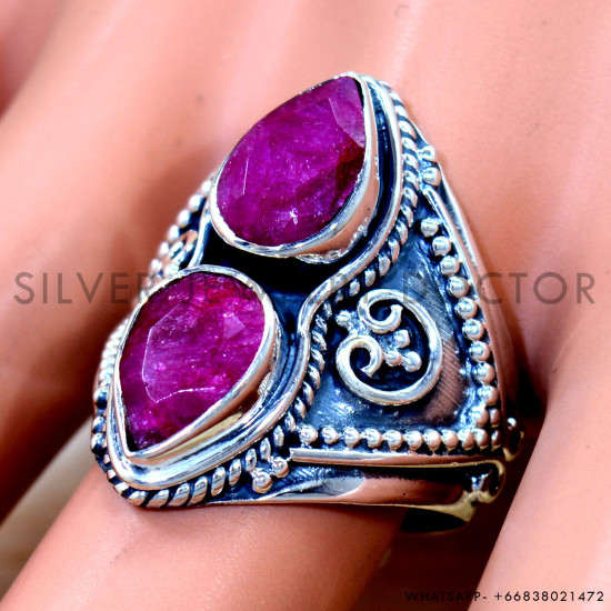 Ruby 925 Sterling Silver Ring (SJWR-2996)