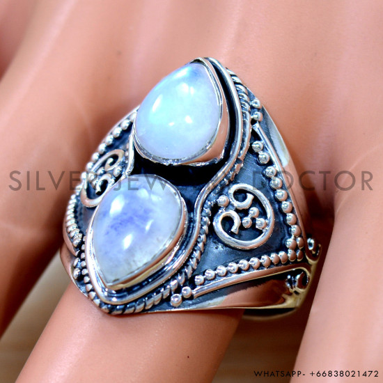 Rainbow Moonstone 925 Sterling Silver Ring (SJWR-2998)