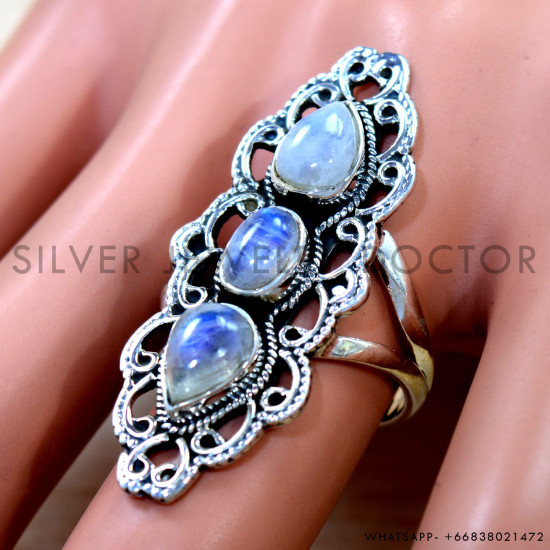 Rainbow Moonstone 925 Sterling Silver Ring (SJWR-2999)