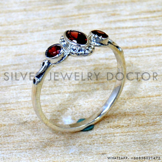Garnet 925 Sterling Silver Ring (SJWR-3004)