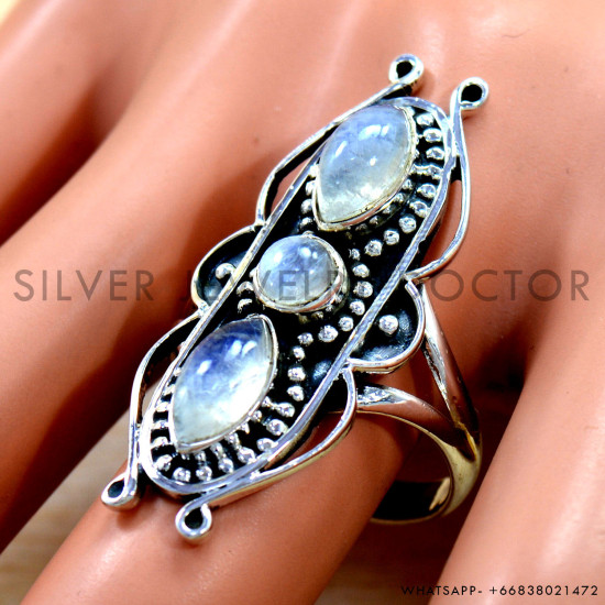 Rainbow Moonstone 925 Sterling Silver Ring (SJWR-3006)