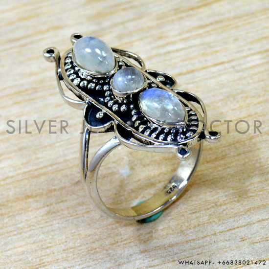 Rainbow Moonstone 925 Sterling Silver Ring (SJWR-3006)