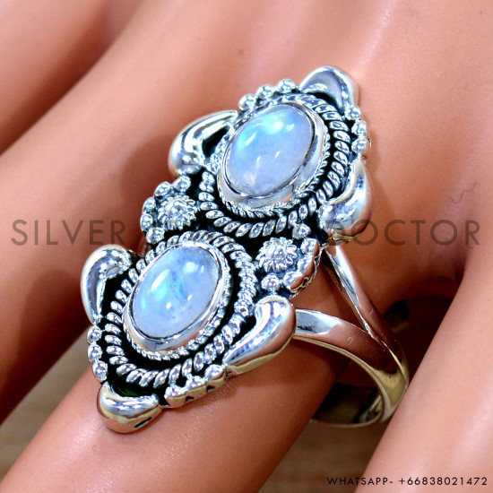Rainbow Moonstone 925 Sterling Silver Ring (SJWR-3009)