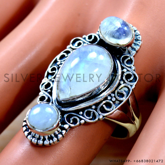 Rainbow Moonstone 925 Sterling Silver Ring (SJWR-3013)
