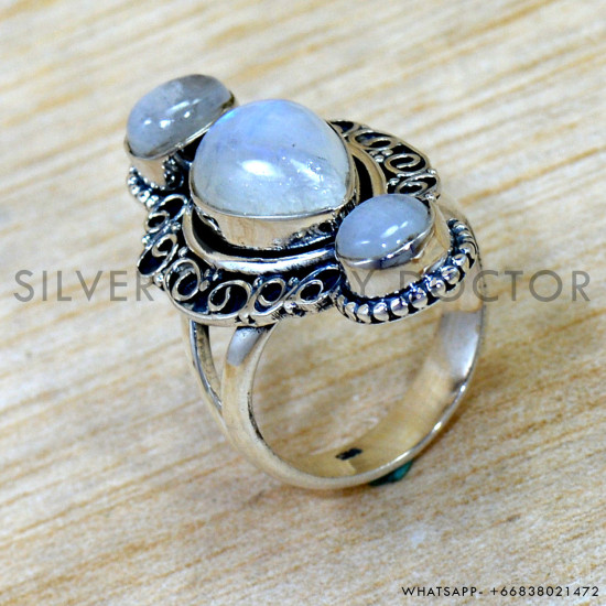 Rainbow Moonstone 925 Sterling Silver Ring (SJWR-3013)