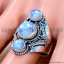 Rainbow Moonstone 925 Sterling Silver Ring (SJWR-3020)