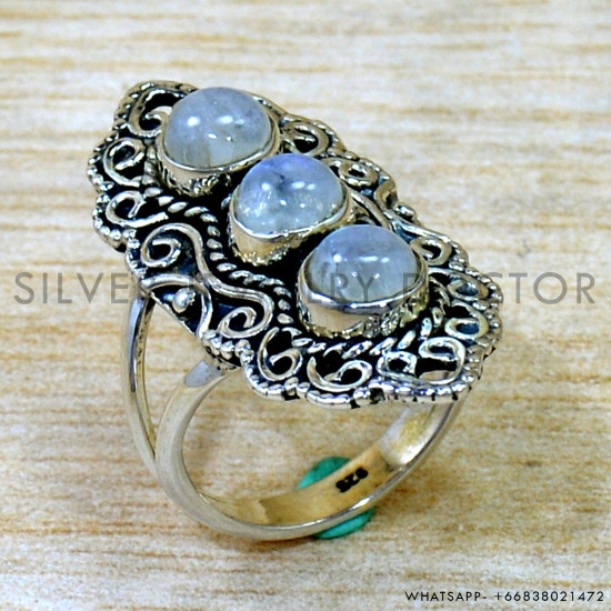 Rainbow Moonstone 925 Sterling Silver Ring (SJWR-3022)