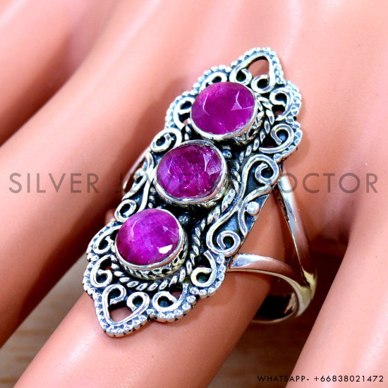 Ruby 925 Sterling Silver Ring (SJWR-3023)