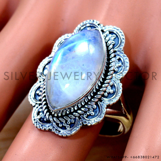 Rainbow Moonstone 925 Sterling Silver Ring (SJWR-3024)