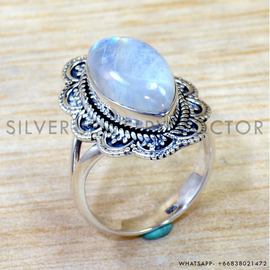 Rainbow Moonstone 925 Sterling Silver Ring (SJWR-3024)