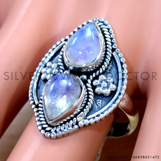 Rainbow Moonstone 925 Sterling Silver Ring (SJWR-3029)