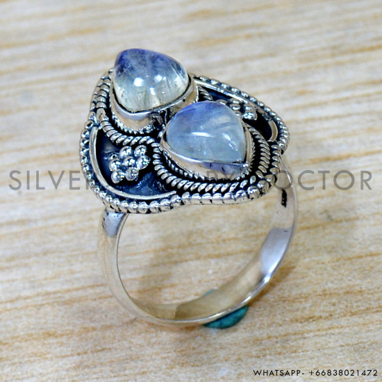 Rainbow Moonstone 925 Sterling Silver Ring (SJWR-3029)