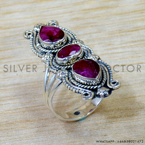 Ruby 925 Sterling Silver Ring (SJWR-3031)