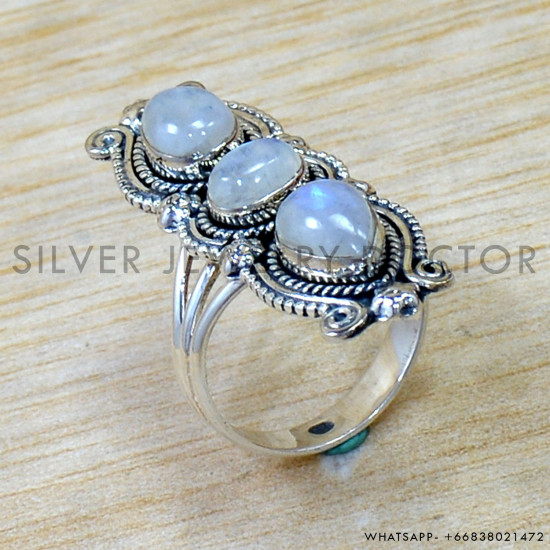Rainbow Moonstone 925 Sterling Silver Ring (SJWR-3032)