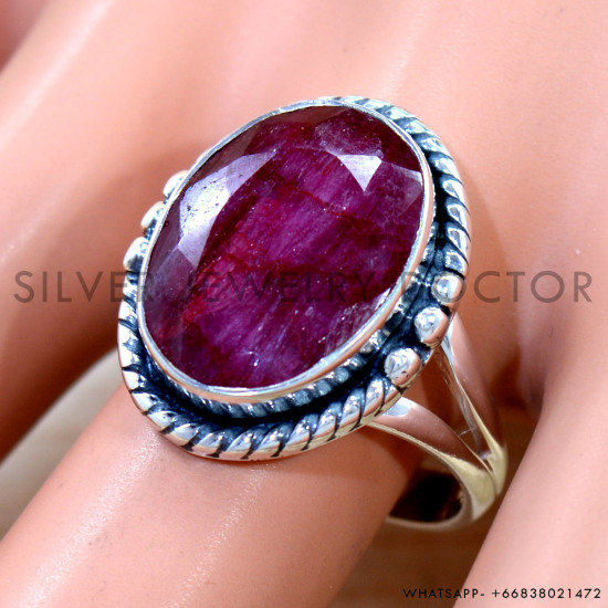 Ruby 925 Sterling Silver Ring (SJWR-3042)