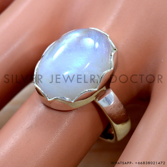 Rainbow Moonstone 925 Sterling Silver Ring (SJWR-3044)