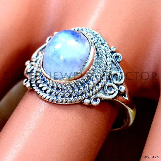 Rainbow Moonstone 925 Sterling Silver Ring (SJWR-3072) Rainbow Moonstone 925 Sterling Silver Ring (SJWR-3072)