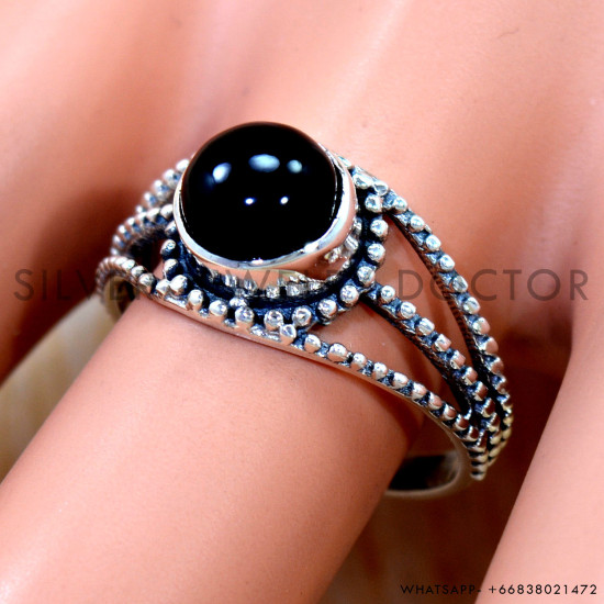 Black Onyx 925 Sterling Silver Ring (SJWR-3096)