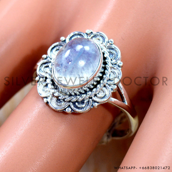 Rainbow Moonstone 925 Sterling Silver Ring (SJWR-3113) Rainbow Moonstone 925 Sterling Silver Ring (SJWR-3113)