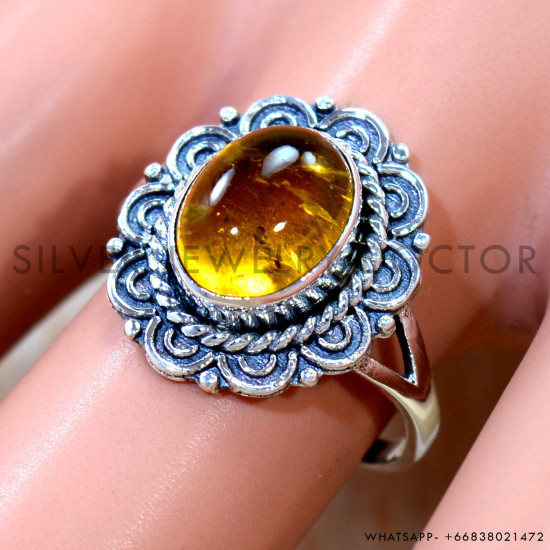 Amber 925 Sterling Silver Ring (SJWR-3119) Amber 925 Sterling Silver Ring (SJWR-3119)