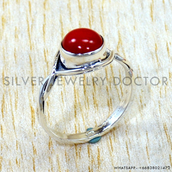 Coral 925 Sterling Silver Ring (SJWR-3159)