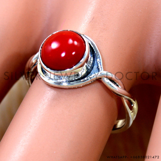 Coral 925 Sterling Silver Ring (SJWR-3159)