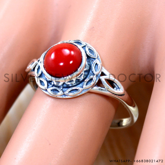 Coral 925 Sterling Silver Ring (SJWR-3163) Coral 925 Sterling Silver Ring (SJWR-3163)