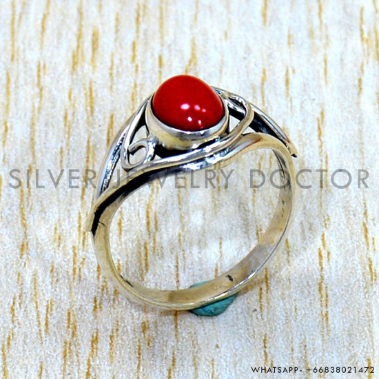 Coral 925 Sterling Silver Ring (SJWR-3184) Coral 925 Sterling Silver Ring (SJWR-3184)
