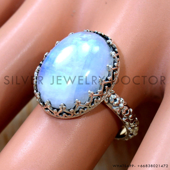 Rainbow Moonstone 925 Sterling Silver Ring (SJWR-3239) Rainbow Moonstone 925 Sterling Silver Ring (SJWR-3239)