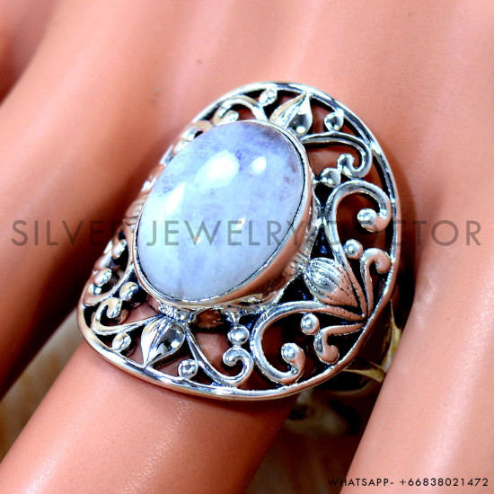 Rainbow Moonstone 925 Sterling Silver Ring (SJWR-3244) Rainbow Moonstone 925 Sterling Silver Ring (SJWR-3244)