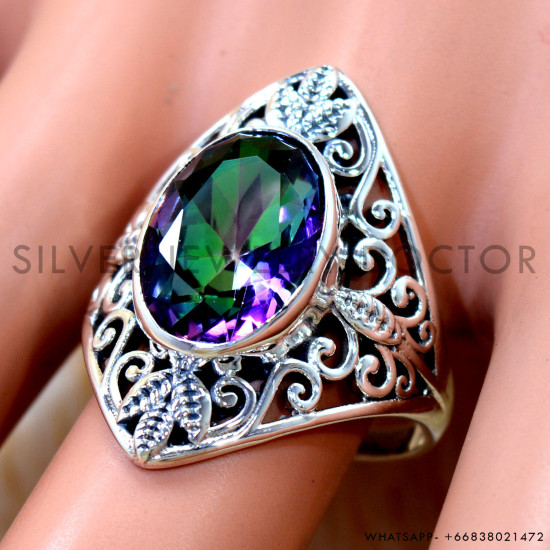 Mystic Topaz 925 Sterling Silver Ring (SJWR-3249)