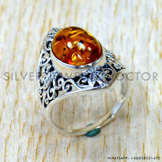 Amber 925 Sterling Silver Ring (SJWR-3250)