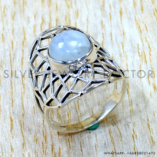 Rainbow Moonstone 925 Sterling Silver Ring (SJWR-3254)