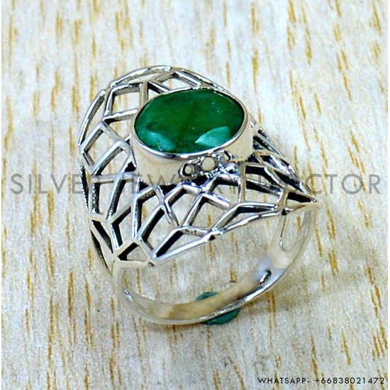 Emerald 925 Sterling Silver Ring (SJWR-3257)