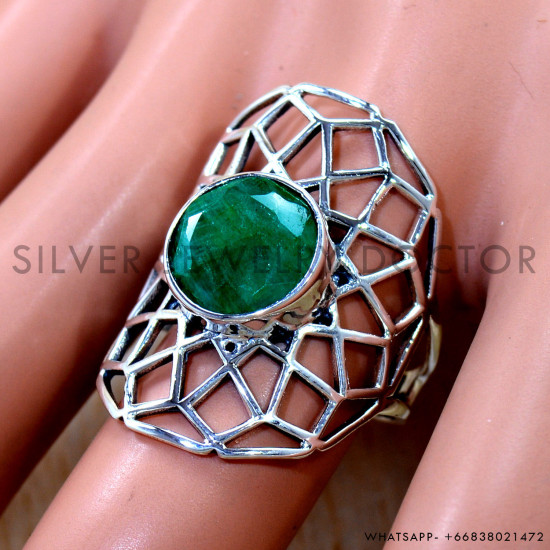 Emerald 925 Sterling Silver Ring (SJWR-3257)
