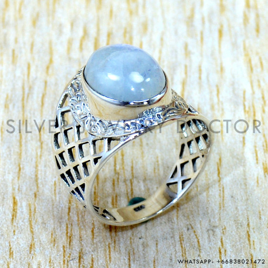 Rainbow Moonstone 925 Sterling Silver Ring (SJWR-3261)