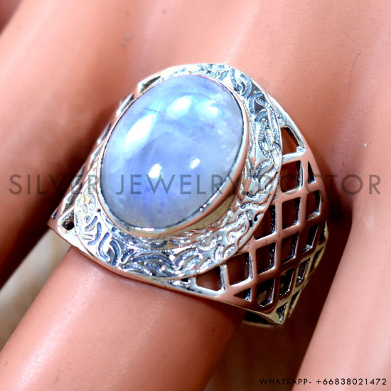 Rainbow Moonstone 925 Sterling Silver Ring (SJWR-3261)