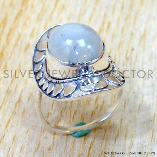 Rainbow Moonstone 925 Sterling Silver Ring (SJWR-3269)