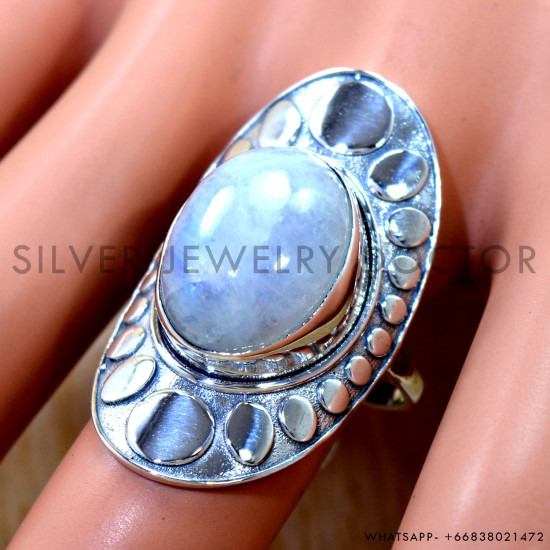 Rainbow Moonstone 925 Sterling Silver Ring (SJWR-3269)