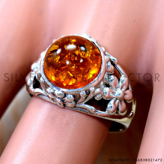 Amber 925 Sterling Silver Ring (SJWR-3277)